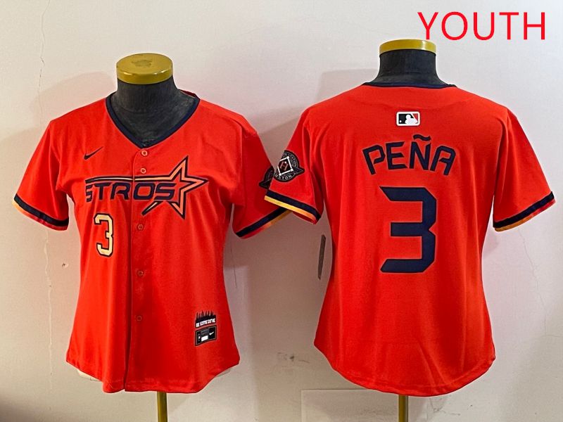 Youth Houston Astros Blank #3 Pena Three generations Joint Name 2025 Nike MLB Jersey style 3->youth mlb jersey->Youth Jersey